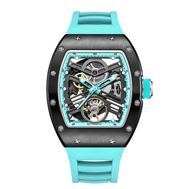 Automatic mechanical watch outdoors simple luxury watches waterproof wholesale skeleton leather mens watch gift