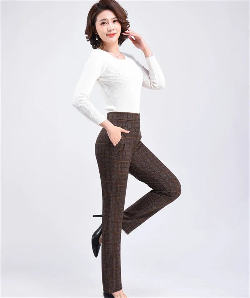 Pants Women2025Autumn Winter New Fleece Thick Middle-Aged Elderly Ladies Casual Trousers Mother High Waist Straight Pants Female