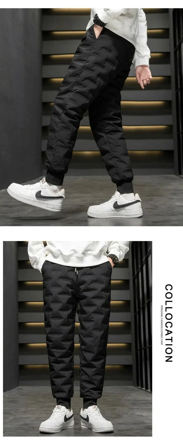 Men's Fleece Lined Thickened Windproof Cotton Pants Large Size Loose Casual Trousers Waterproof Drawstring Warm Lamb Velvet