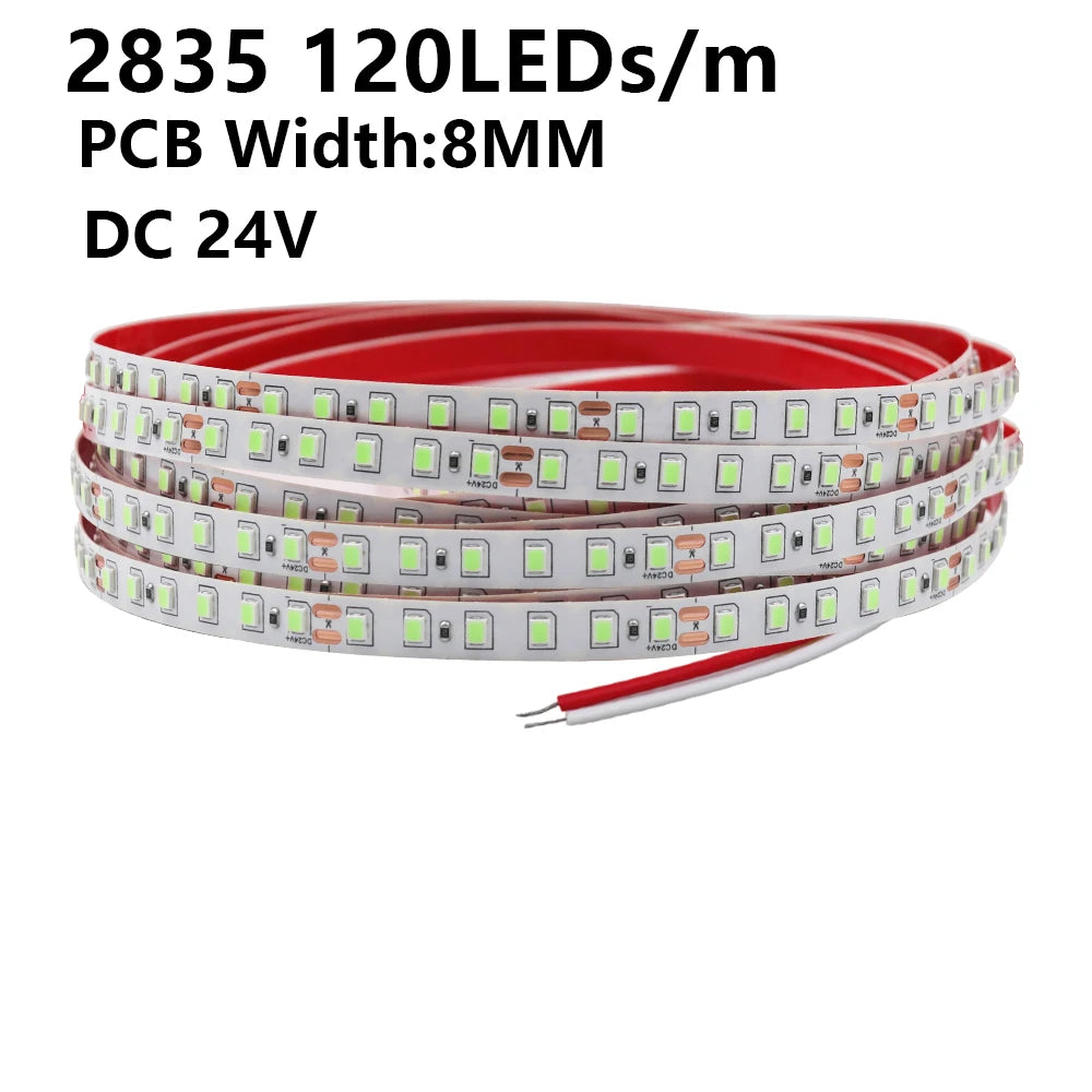 5M 10M LED Light Strips 12V 24V SMD 2835 120 240LEDs/m Home Lamp Strip Flexible LED Ribbon Tape Soft Lamp Bar 3000K 4000K 6000K