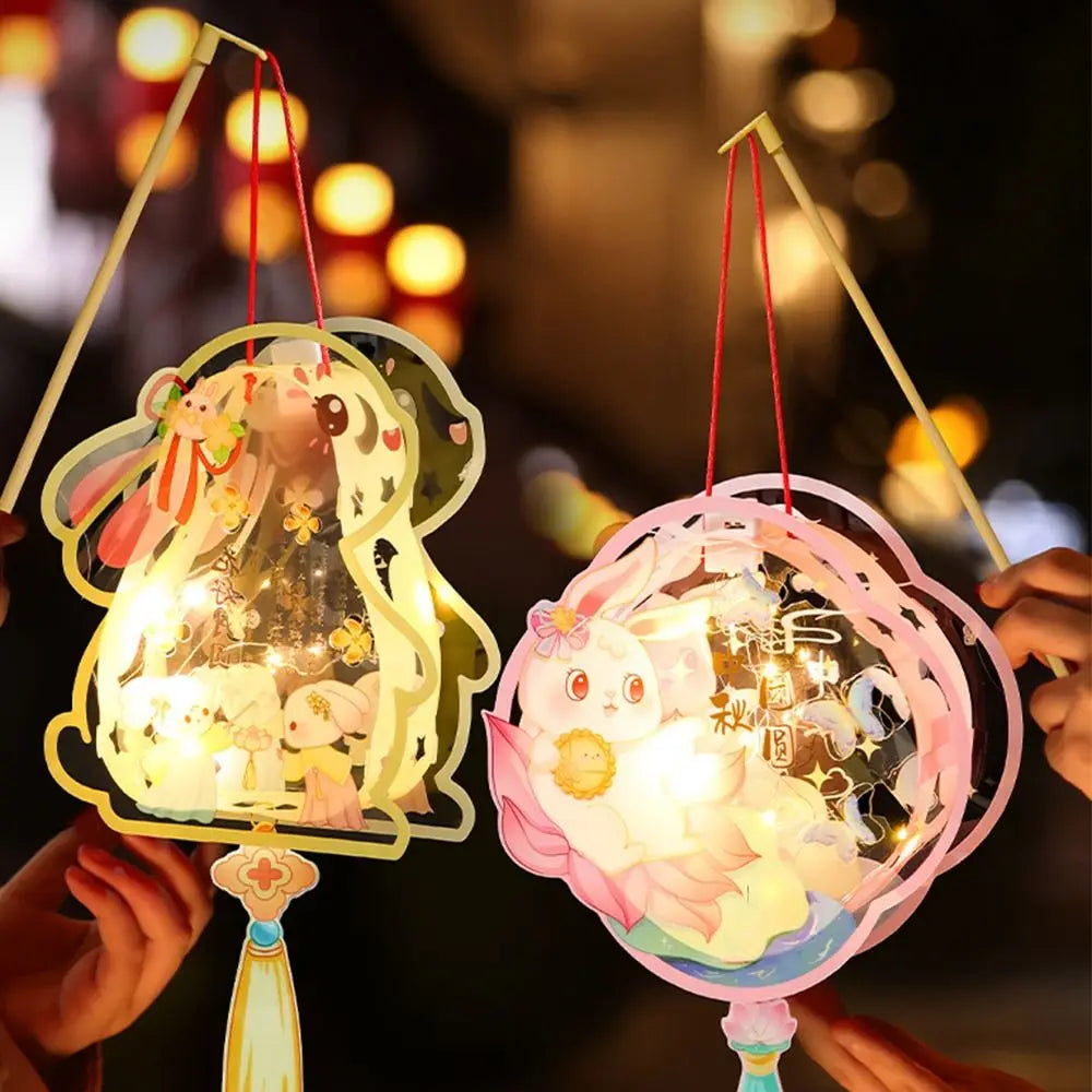 Luminous Mid-Autumn Festival Lantern DIY Handmade with LED Light Rabbit Lantern Chinese Style Glowing Handheld Luminous Lantern