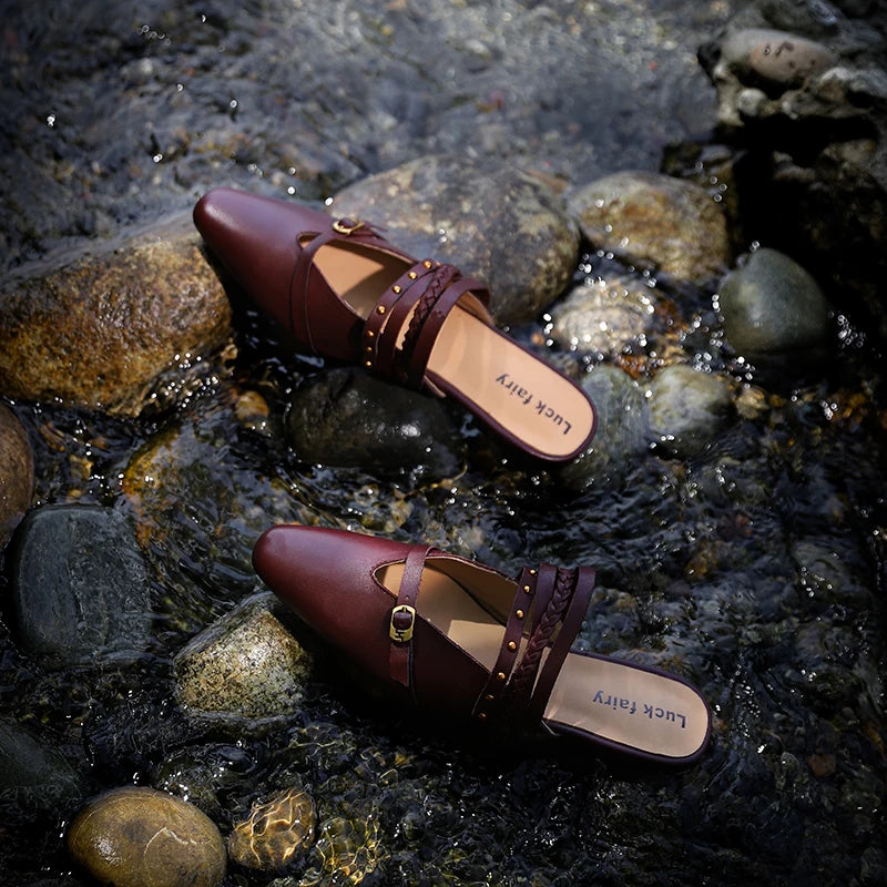 Ods Footwear Designer Rivet Women Flats Slippers Shoes Mules Female Slides Fashion Pointed Toe Ladies Flats Slippers Sandals 40