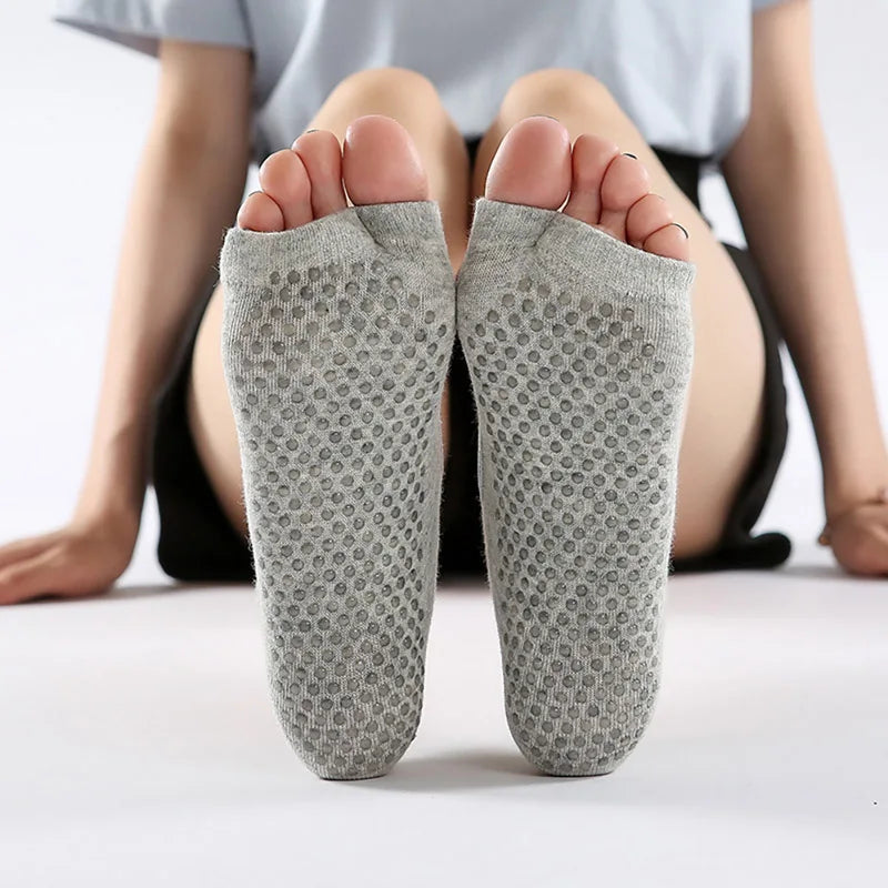 Women Two Toe Non Slip Quick Dry Cotton Yoga Socks Pilates Ballet Dance Anti Skid Sport Socks For Fitness Workout Training