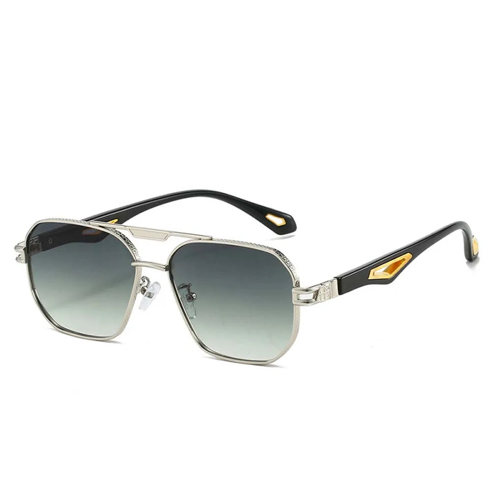 Retro Double Bar Sunnies Square Frame Sunshade Eyewear Unisex Polarizing Lens Sunglasses PC Decorative Anti-UV Glasses Summer