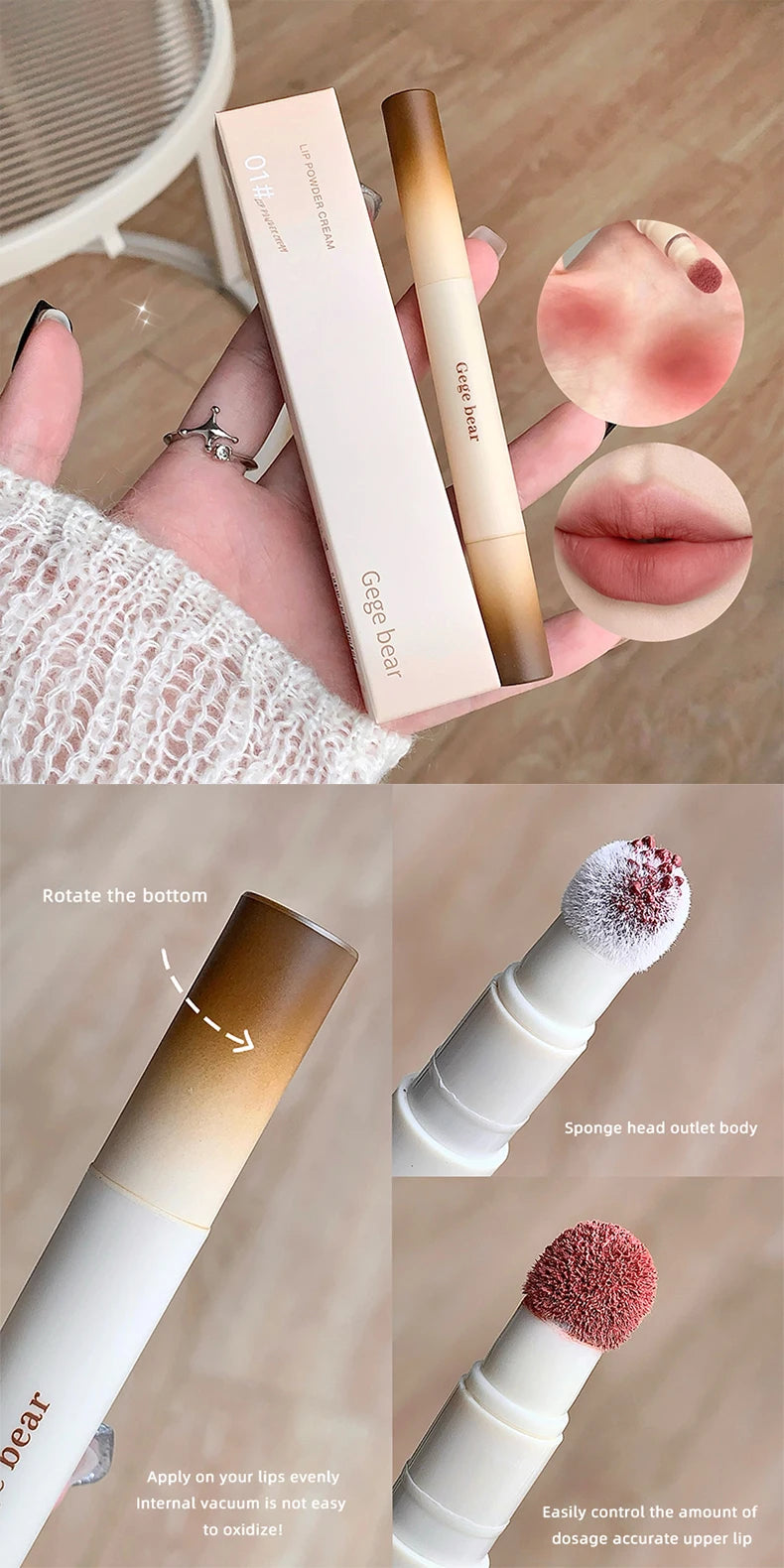 Gege Bear Velvet Matte Lip Powder Cream Long-Lasting Moisturizing Lipstick Autumn-Winter Color Natural-Looking Lip Stain