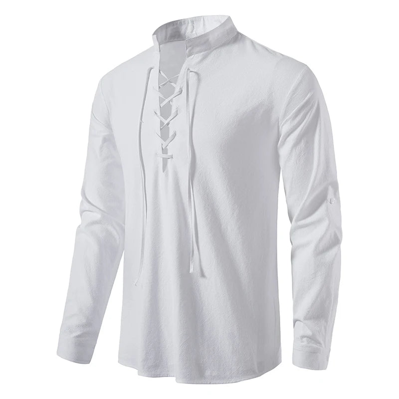 New Men's Casual Blouse Cotton Linen Shirt Tops Long Sleeve Tee Shirt Spring Autumn Slanted Placket Vintage Yoga Shirts