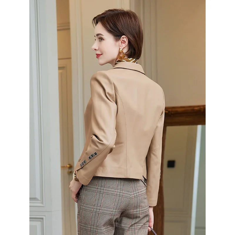 Leather Leather Clothing Women's 2025 Short Slim Jacket High Quality Sheepskin Women's Fashion Locomotive Autumn
