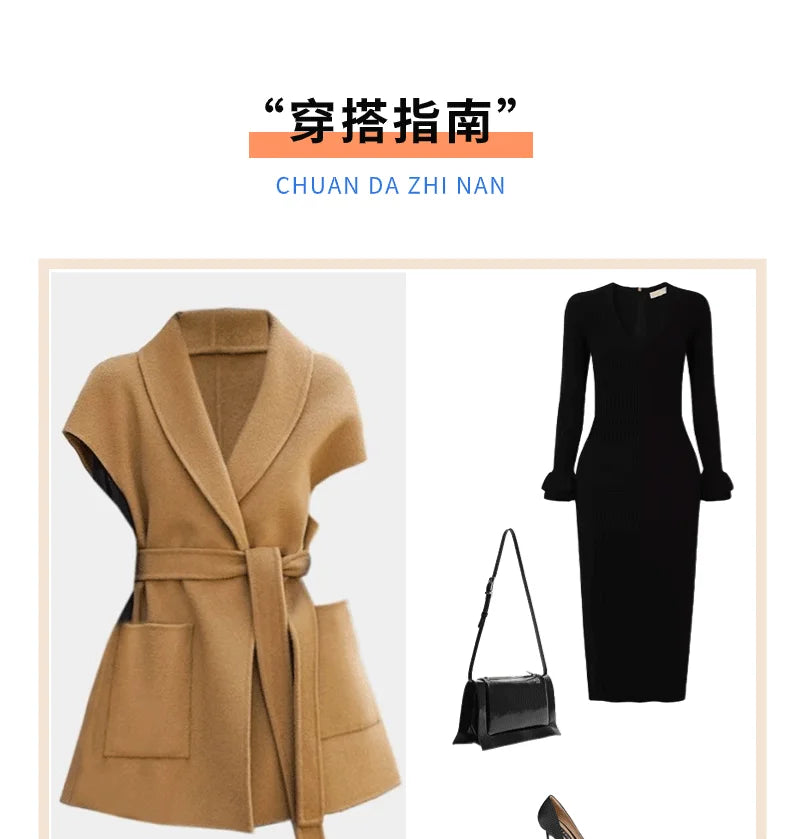 Fashion Wool Vest for Women Autumn and Winter Double-Sided Wool Mid-length Waistcoat Coat Elegant Female Horse Clip Tops Jacket