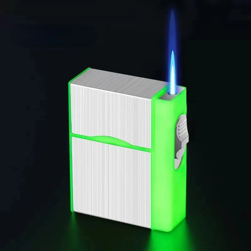 20 Sticks Cigarette Case Metal Lighter Turbo Butane Cigarette Capacity Gas Cigarette Lighter Gadget Lighter Box Men's Gift