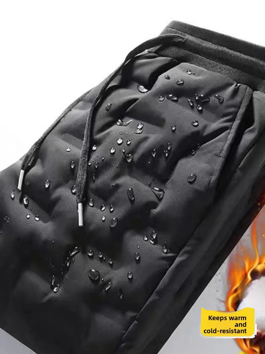 Men's Fleece Lined Thickened Windproof Cotton Pants Large Size Loose Casual Trousers Waterproof Drawstring Warm Lamb Velvet