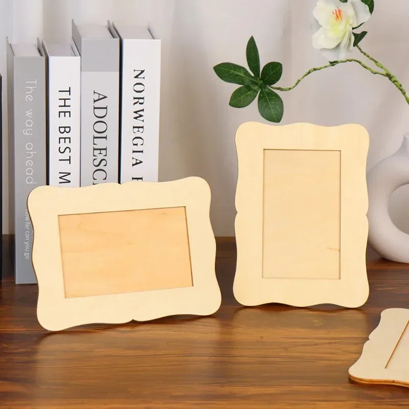 DIY Wood Picture Frames Solid Wood Photo Picture Frames Ornaments Standing Wooden Frames DIY Paintings Crafts Album Decoration