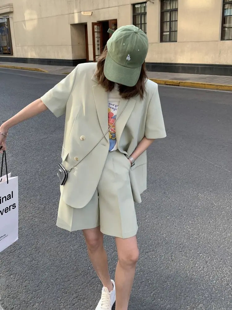 Pant Suits 2025 Spring and Summer Thin Casual Loose Short Sleeved Suit Jacket Women Suit Two-piece Set