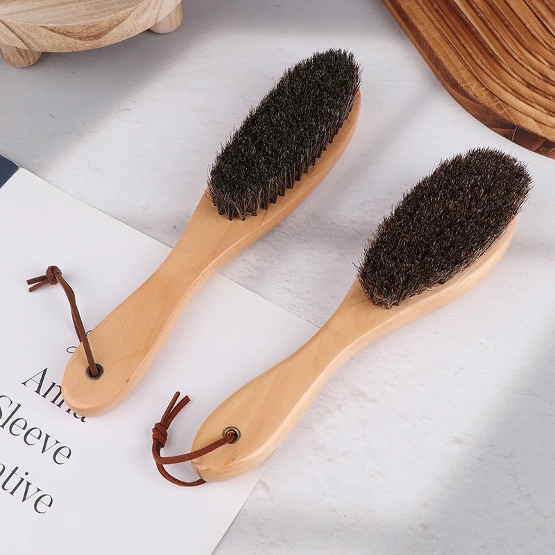 Horse Hair Cleaning Brush (Wooden Handle) - Soft Horsehair for Shoe Polish, Laundry & Anti-Static Care