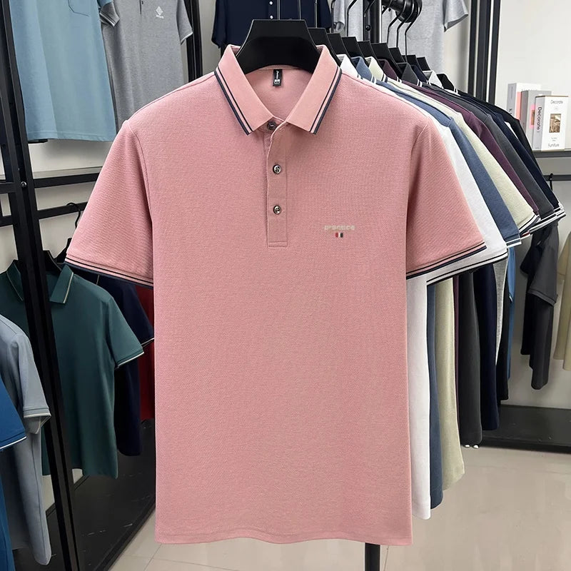 100% pure cotton men's highend brand customized new embroidered short sleeve polo shirt summer casual comfortable breathable top
