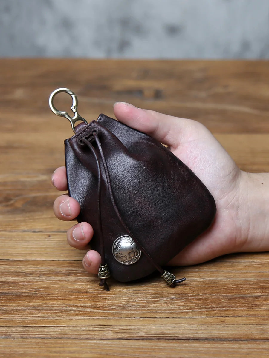 Genuine Leather Key Bag  First-layer Cowhide Coin Purse Simple Waist Bag Creative Lucky Bag Card Bag
