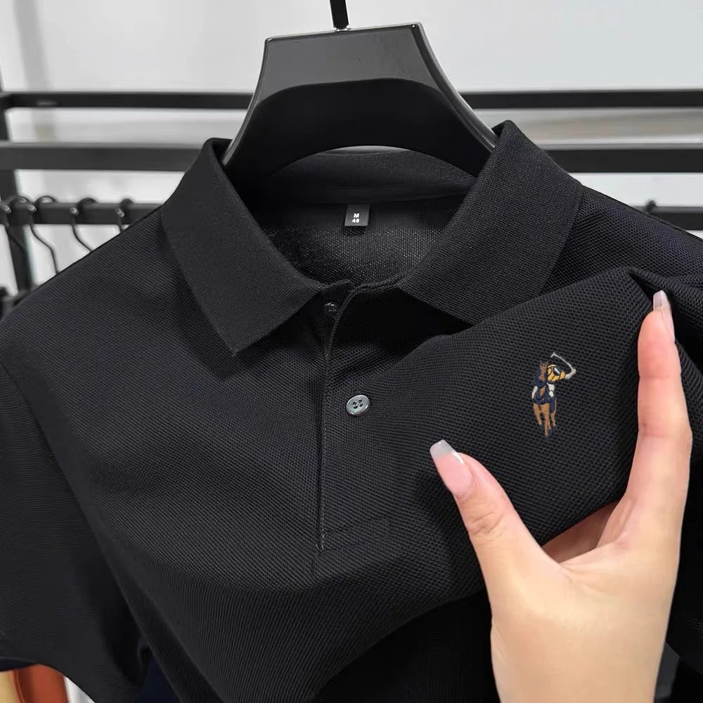 100% pure cotton new men's short sleeve summer comfortable breathable polo shirt high-end brand designer embroidered T-shirt top