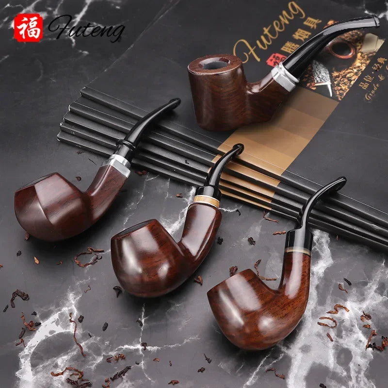 Ebony Wood Pipe with Filter, Smoking Pipe, Chinese Style, Tobacco Pipe with 10 Tools, Handmade Bent Smoke Tool, 9mm