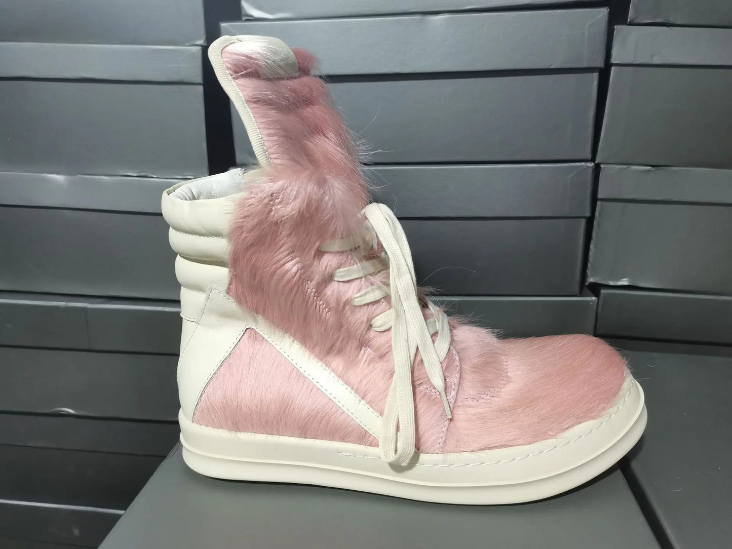 Men's Horsehair Shoes Casual Platform Women High Top Sneakers Leather Luxury Trainers Lace Up Zip Designer Male Boots