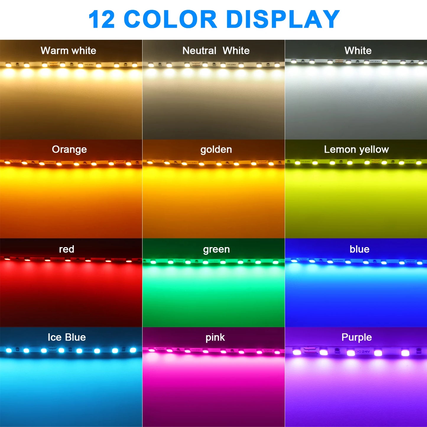 LED Strip 5mm 12V 24V 120LEDs/m Warm White Yellow Red Green Ice Blue Pink Purple Not Waterproof Flexible Tape for DIY Room Decor