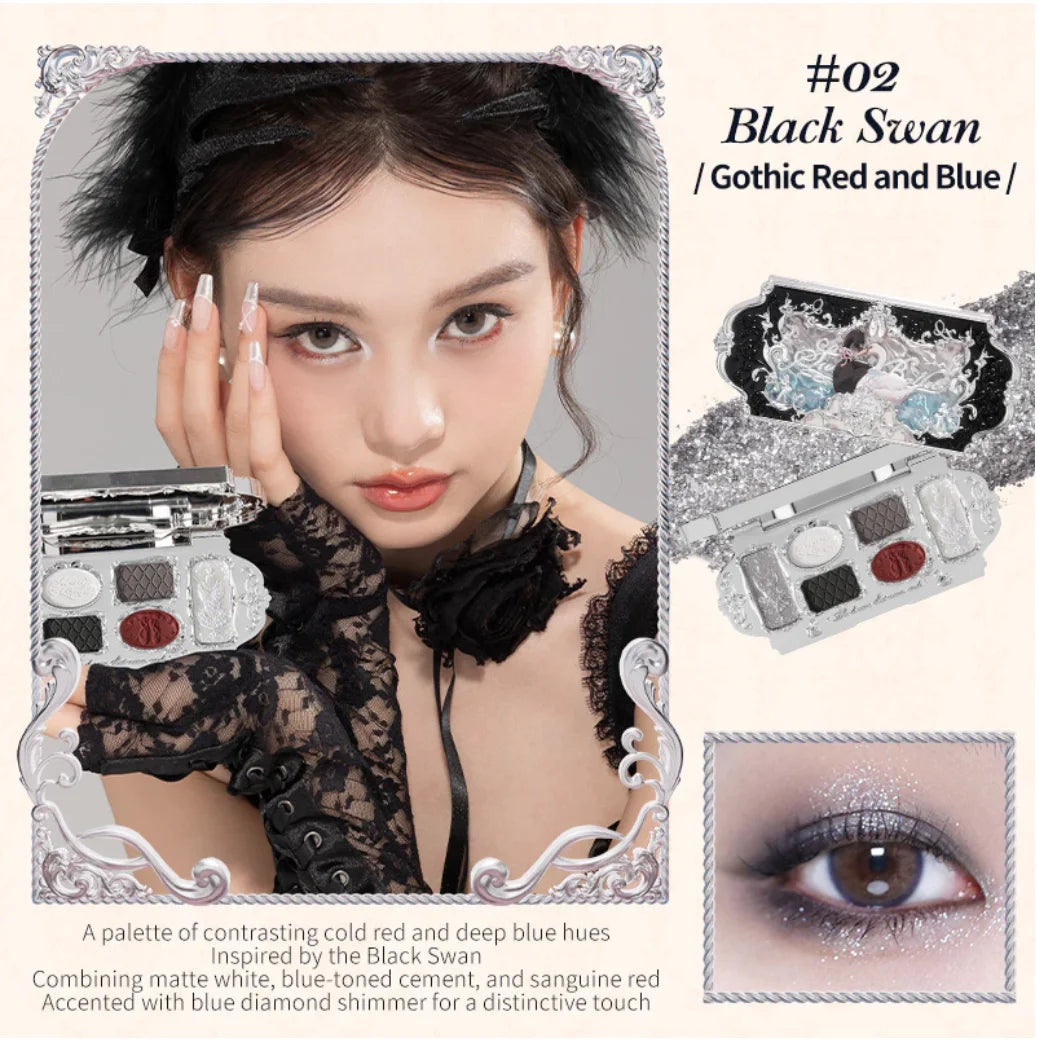 Flower Knows Swan Ballet Series 6 Color Eyeshadow Palette Long-lasting Effect Silky Powder Matte Chameleon Eye Makeup Cosmetics