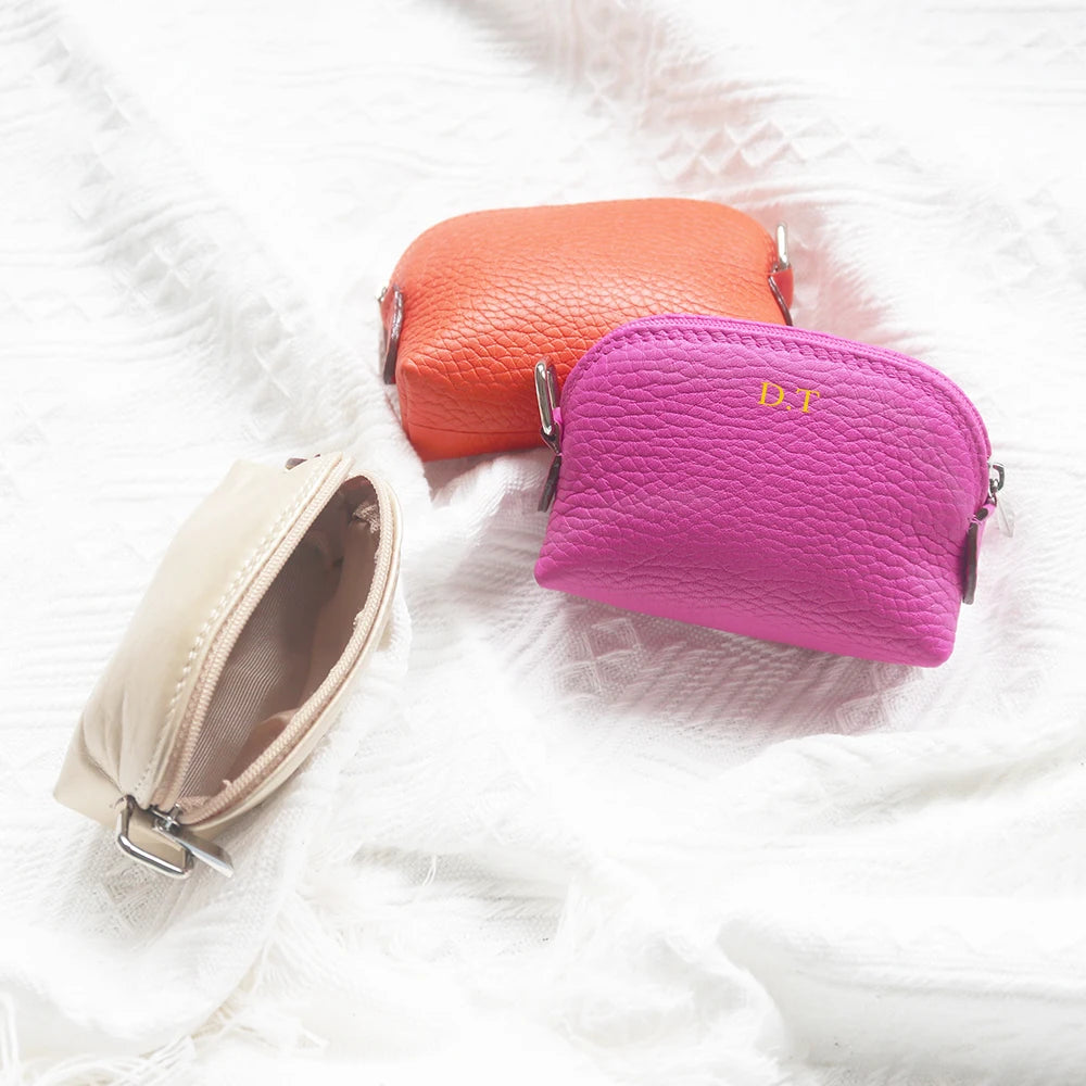 Genuine Leather Woman Coin Purse Luxury Fashion Custom Letter Pouch Mini Key Wallet Luxury Design Earphone Storage Cosmetic Bag