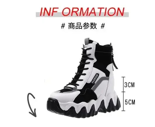 2025 Women Thick Sole Ankle Boots Autumn Luxury Platform Casual Boots Women's 8cm High Heels Wedge Boots Shoes Woman Sneakers