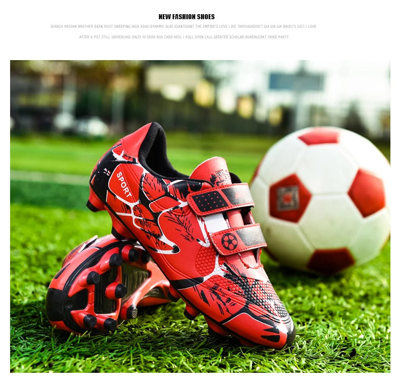 Kids Soccer Shoes HOOK&LOOP Football Sports Shoes Boy Outdoor Non-Slip Training Shoes Child Lightweight Children's Soccer Cleats