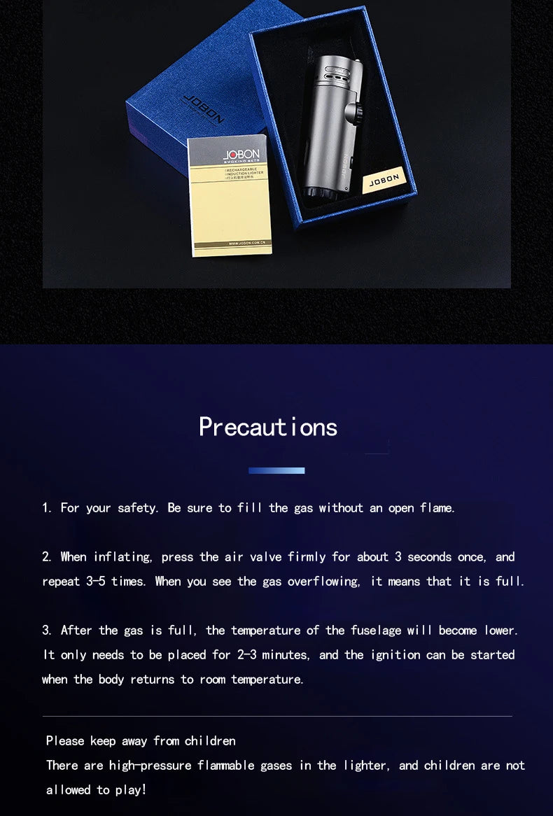 JOBON Inflatable 4 Torch Jet Windproof Lighter Metal Grinding Wheel Flint Lighter Gas Butane Inflatable Gift Cigar Lighter