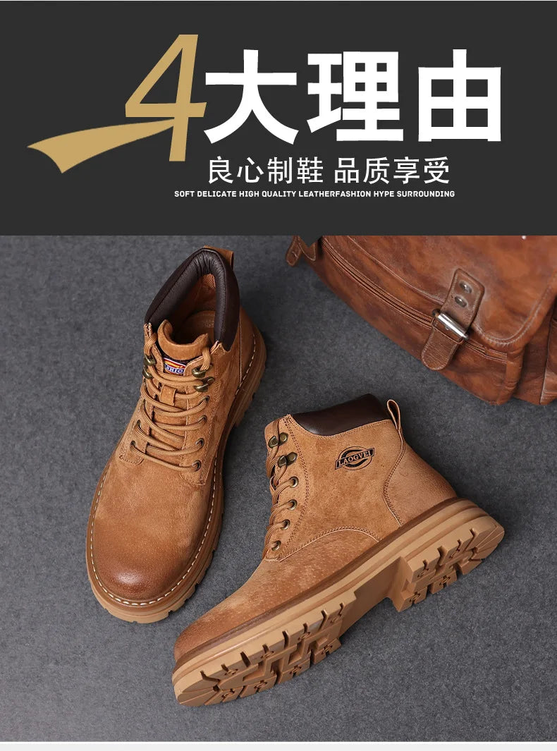 Genuine Leather Men Boots Outdoor Casual Shoes for Men Platform Boots Ankle Boots High Quality Men Shoes Male Moto Shoes