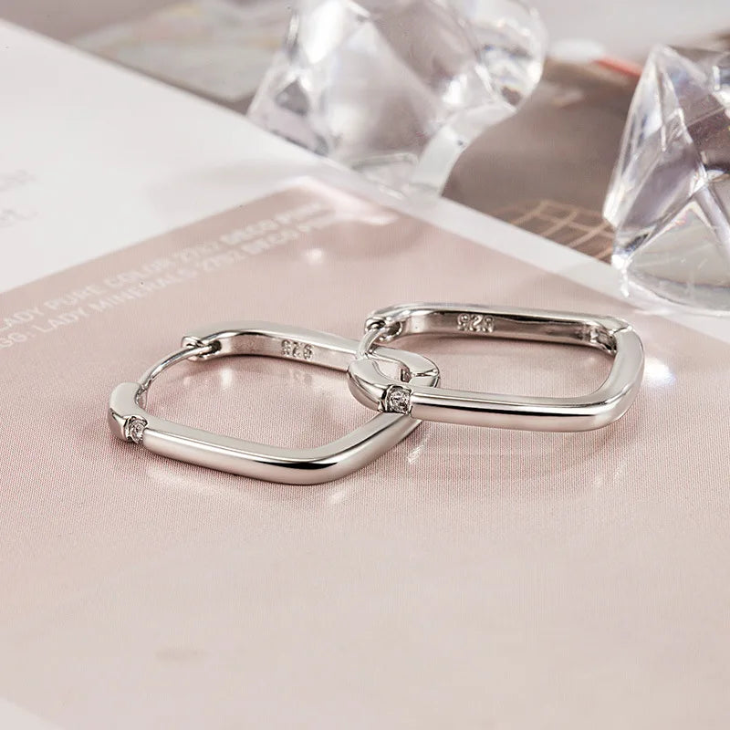 Sterling Silver Color Trendy Square Zircon Ear-Buckles Women's Earrings Fashion Jewelry