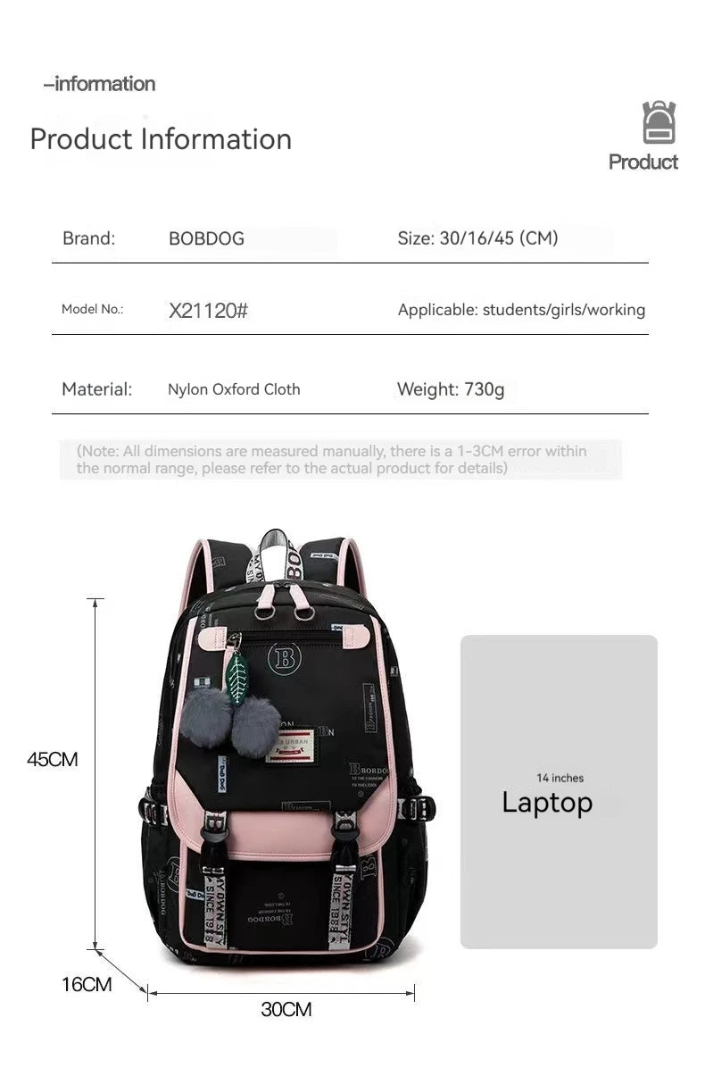 Large School Bags for Teenage Girls Canvas Schoolbag Student Book Bag Fashion Black Pink Teen School Backpack