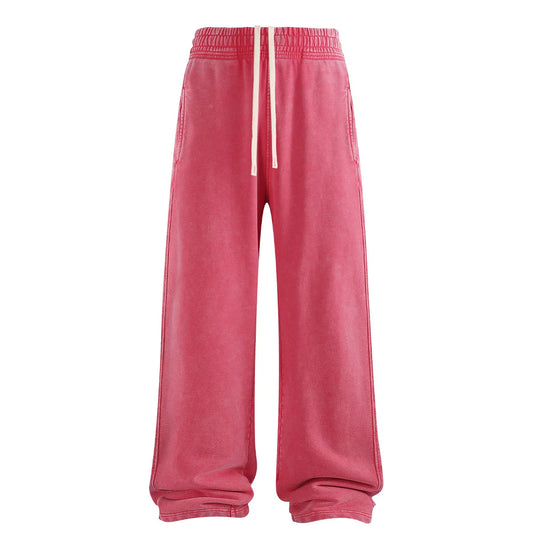Retro Wax Printing Acid Washed Sweat Pants Distressed Personalized 100% Cotton Mens Sweatpants Athletic Drawstring Jogger Pants