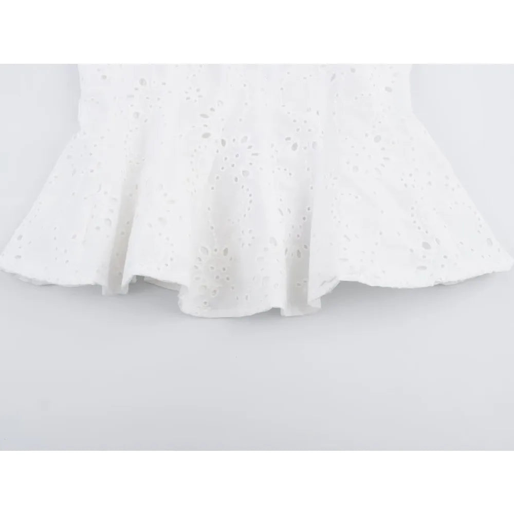Women Summer Vacation Co Ord Outfits Elegant White Embroidered 2 Piece Set Cropped Top with Thin Straps Matching Cape Midi Skirt