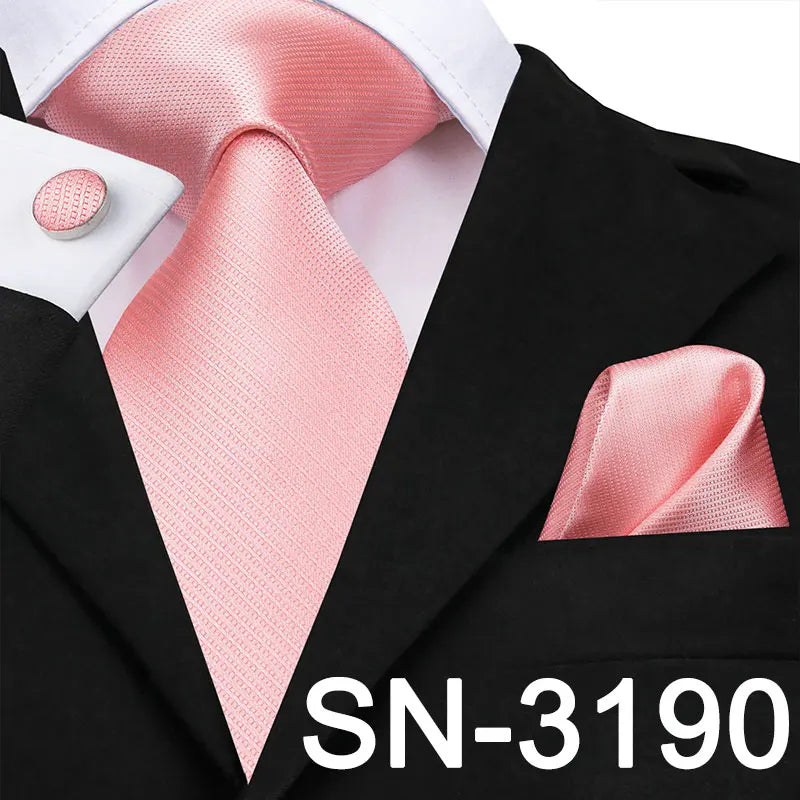 Hi-Tie Silk Men Tie Peach Pink Floral Wedding Necktie for Men Luxury Necktie Handkerchief Cufflink Fashion Design Business