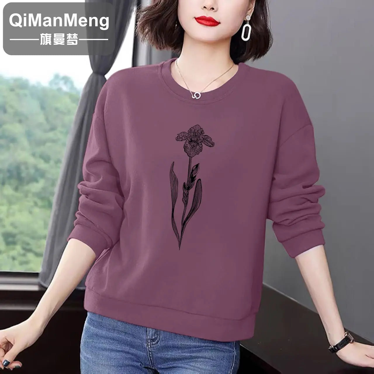 Simplicity Casual Autumn/Winter New Women's O-Neck Printing 3D Fashion All-match Loose Long Sleeve Pullovers Sweatshirts Tops