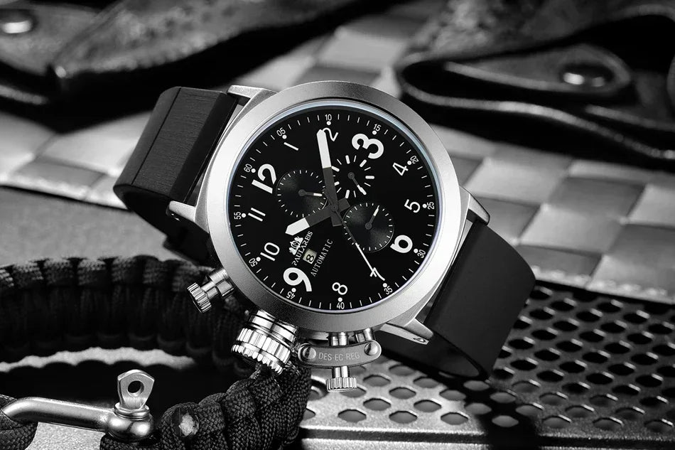Automatic Watches for Men Mechanical Self Wind Rubber Boat Case Orange Blue Yellow Grey Fashion U Left Hand Reloj Hombre Baratos
