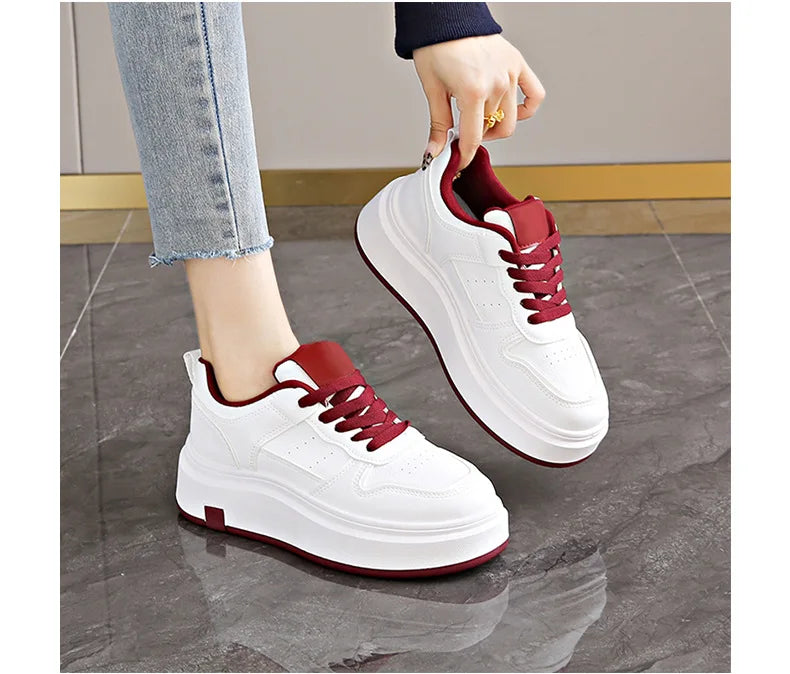 Women's Casual Sports Shoes Thick Bottom Low Tops Lace Up Vulcanised Shoes Lightweight Rubber Soled Winter Season Adult Footwear