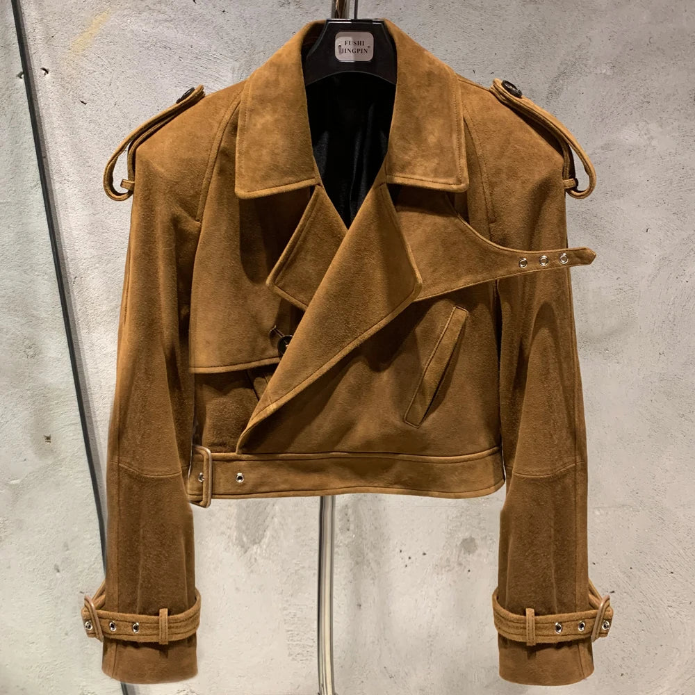 Female Leather Jacket Women Winter Genuine Sheep Leather Coat Wide Shoulder Paddad 23012