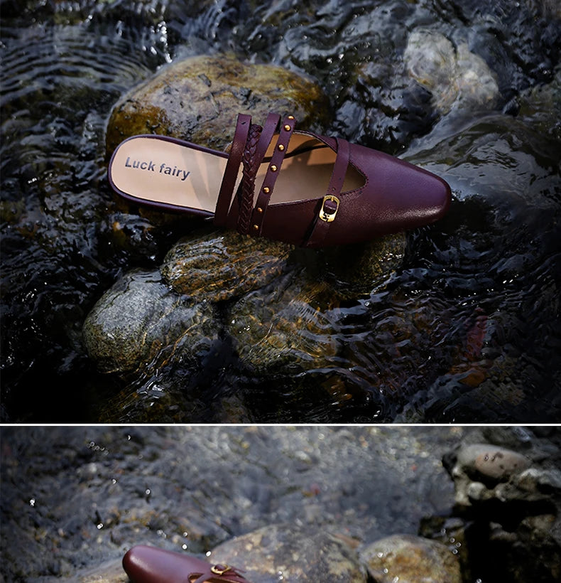 Ods Footwear Designer Rivet Women Flats Slippers Shoes Mules Female Slides Fashion Pointed Toe Ladies Flats Slippers Sandals 40