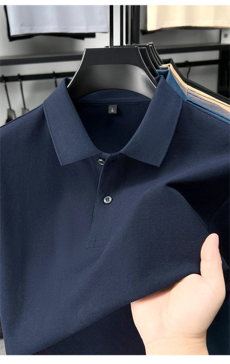 100% pure cotton men's short sleeve polo shirt high-quality classic solid color summer business casual comfort versatile T-shirt
