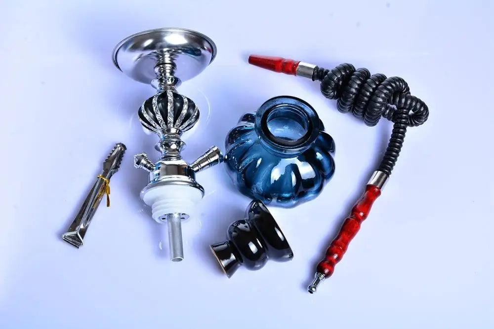 Glass Hookah Set with Ceramic Shisha Bowl Imitation Leather Hose Metal Charcoal Tongs Accessories Chicha Narguile Sheesha Set
