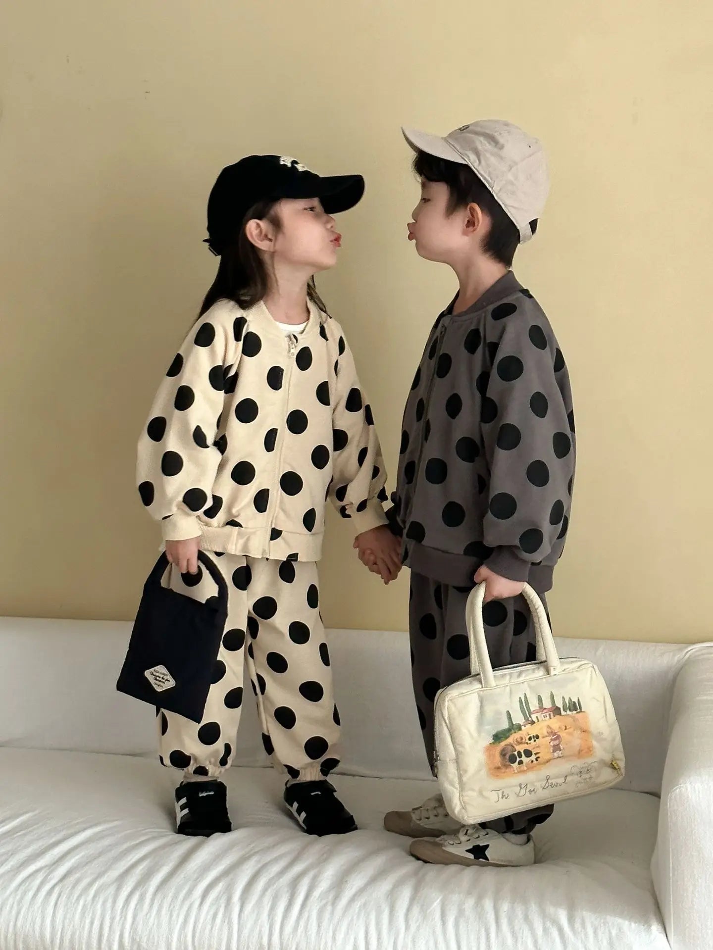 2025 Autumn New Children Long Sleeve Clothes Set Boys Girls Zipper Coat + Sweat Pants 2pcs Suit Kids Casual Polka Dot Outfits