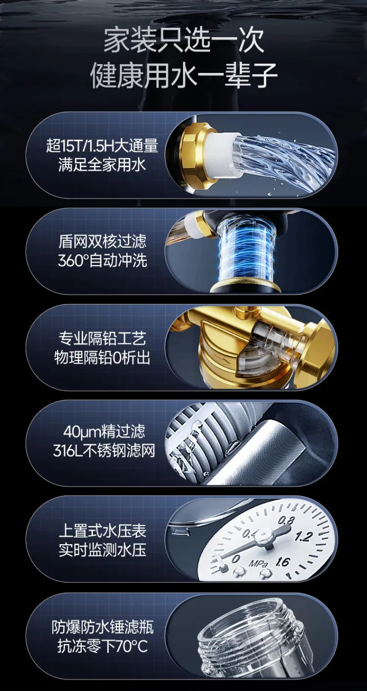 220V AUX Whole House Water Filter Automatic Backwash Stainless Steel Purifier for Home WCL