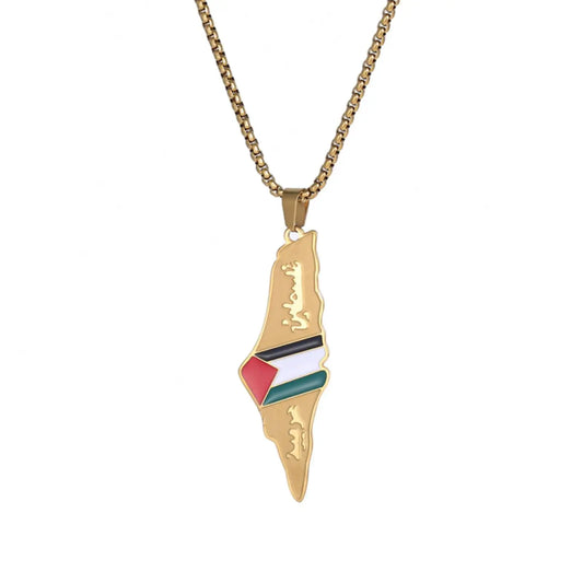 Palestine Flag Pendant Necklace for Women Men Gifts Stainless Steel Jewelry Accessories
