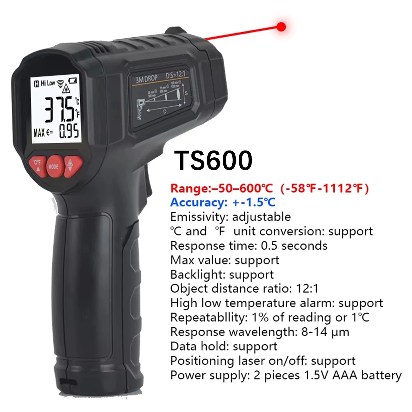 Infrared Thermometer 600~800°C Kitchen Digital Laser Temperature Meter Non-contact Pyrometer Food BBQ Heat meter Thermal imager