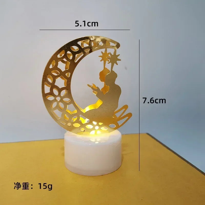 Ramadan Decoration Eid Mubarak Iron Candle LED Light Ornament Islam Muslim House Party Decoration Gift Not Include Battery