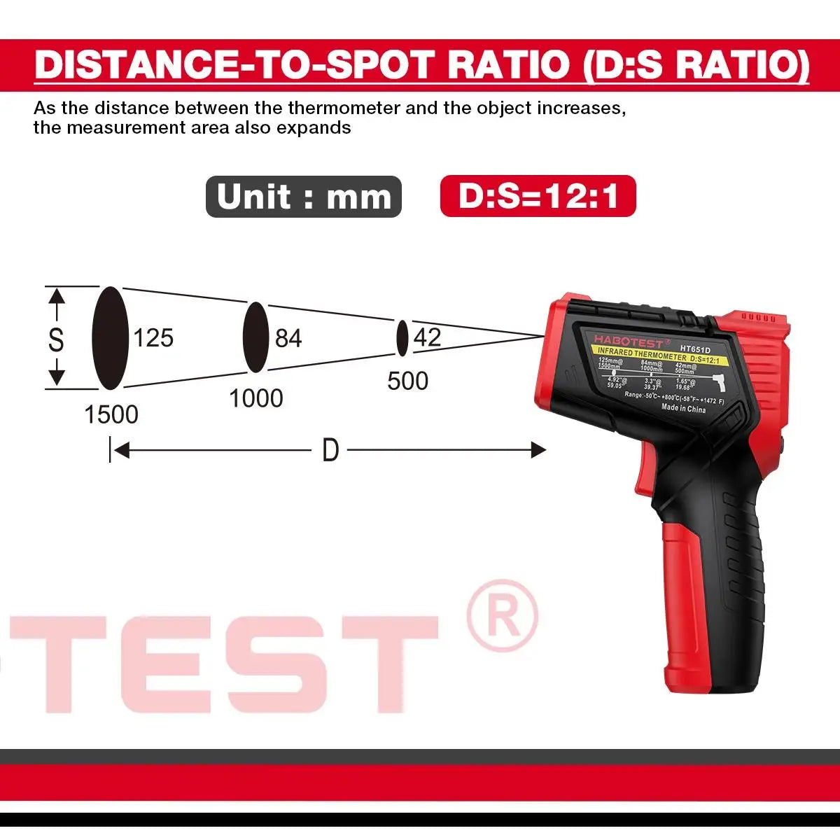 HABOTEST HT651D Infrared Thermometer Laser Temperature Meter -50-800℃ Non-contact Industrial Infrared Laser Temperature Meter