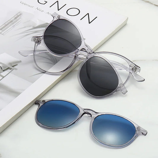 2 IN 1 Magnetic Polarized Sunglasses Soft Transparent Color Frame Clear Lens Sun Glasses Classic Vintage Sunshades