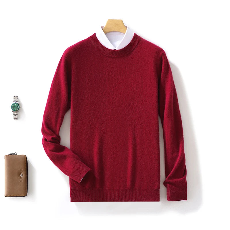 Fall/Winter New Cashmere Sweater Men's 100% Pure Wool Thick Crewneck Sweater Casual Knitted Bottom Shirt