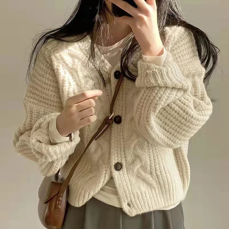 Fashion Knitted Cardigan Women V-nek Loose Sweater Casual Winter Warm Long Sleeve Coats Autumn Elegant Solid Color Knitted Tops